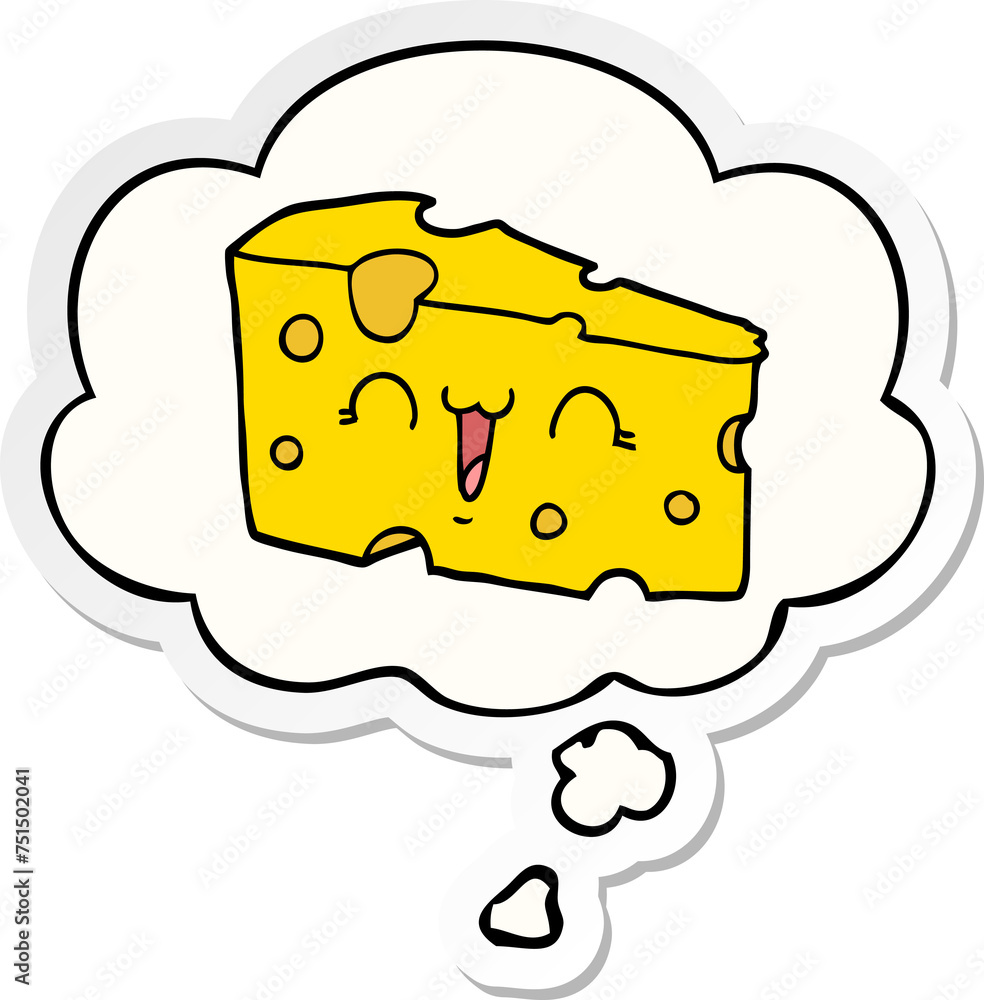cartoon cheese and thought bubble as a printed sticker cartoon cheese and thought bubble as a printed sticker