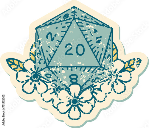 distressed sticker tattoo style icon of a d20 photo