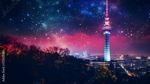 Captivating view of Illuminated BT Tower against the Starry Night Sky in London City photo