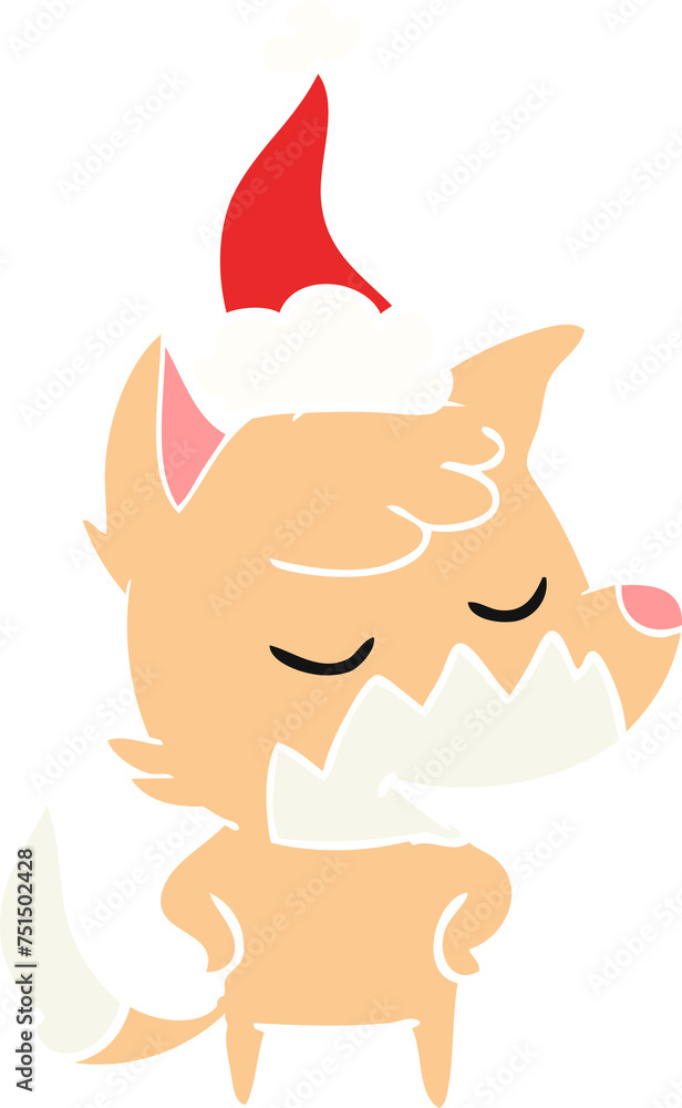 Fototapeta premium friendly flat color illustration of a fox wearing santa hat