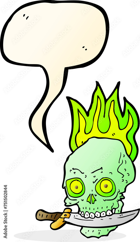 cartoon pirate skull with knife in teeth with speech bubble cartoon pirate skull with knife in teeth with speech bubble