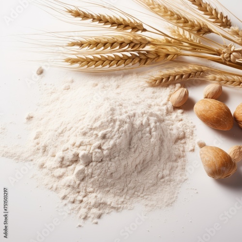 Close up of wheat flour on white background