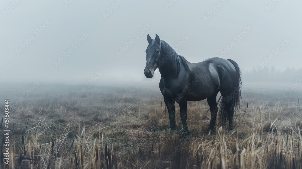 misty meadow serenade: the black horse's tranquility misty meadow serenade: the black horse's tranquility