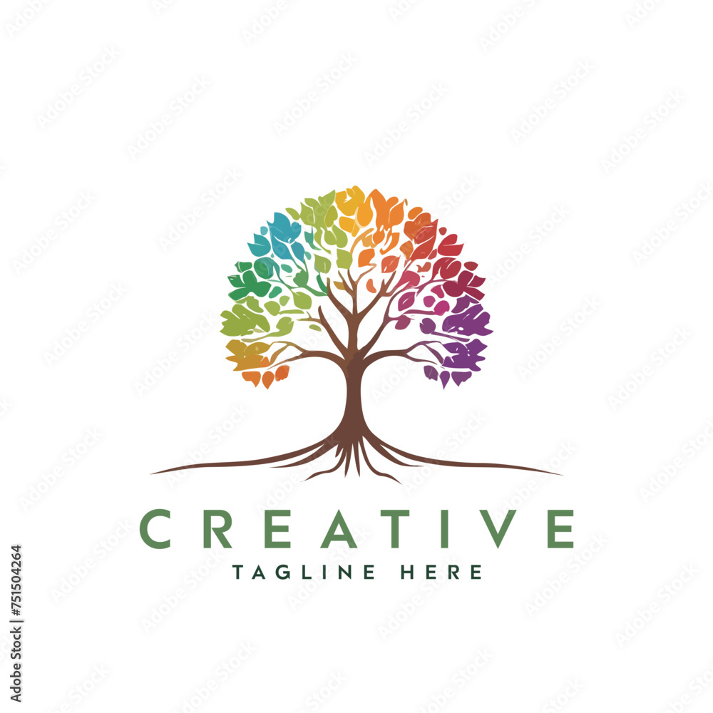 Obraz premium Creative artistic tree logo concept. eco friendly tree logo. Colorful leaf tree logo