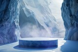 Ice background podium cold winter snow background 3d product platform floor frozen mountain iceberg. Podium glacier cool ice background stage landscape display icy stand 3d water