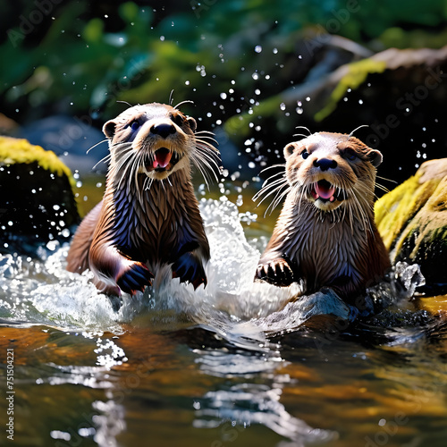 Joyful Otter Frolic -Generative AI photo