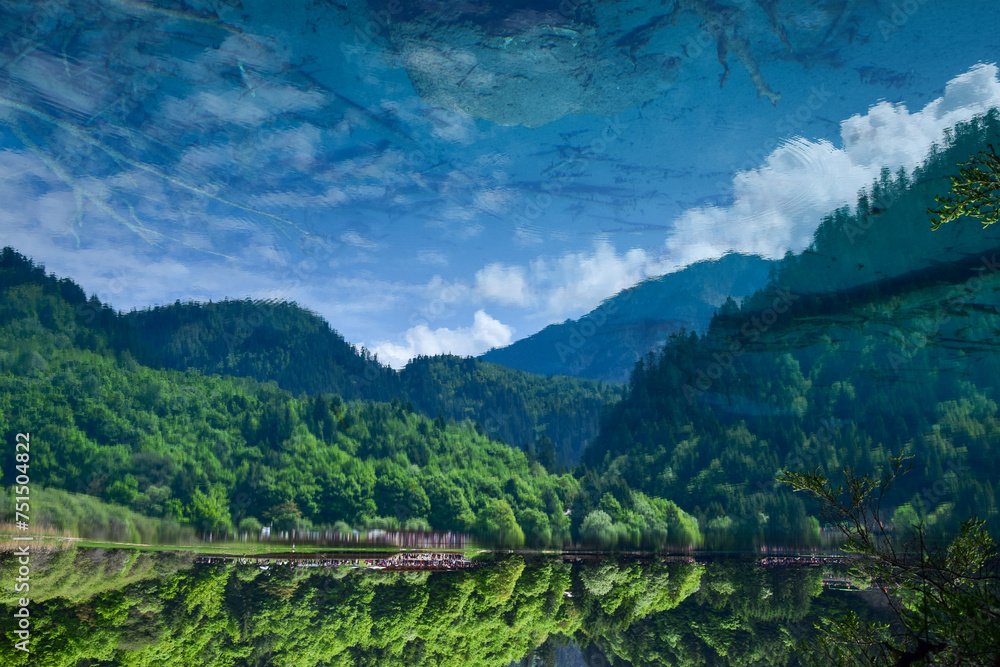 Jiuzhai Valley National Park Summer View in Sichuan Province, China Jiuzhai Valley National Park Summer View in Sichuan Province, China
