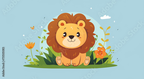 Lion  illustration and digital art of an animal isolated on a background for poster  post card or printing. Cute  creative and drawing of a cartoon character for wallpaper  canvas and decoration