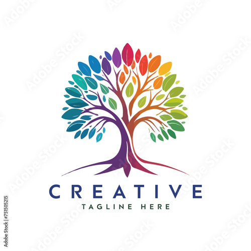 Creative artistic tree logo concept. eco friendly tree logo. Colorful leaf tree logo