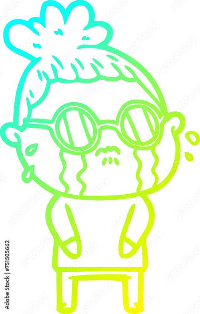 cold gradient line drawing cartoon crying woman wearing spectacles cold gradient line drawing cartoon crying woman wearing spectacles