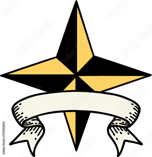 tattoo with banner of a star