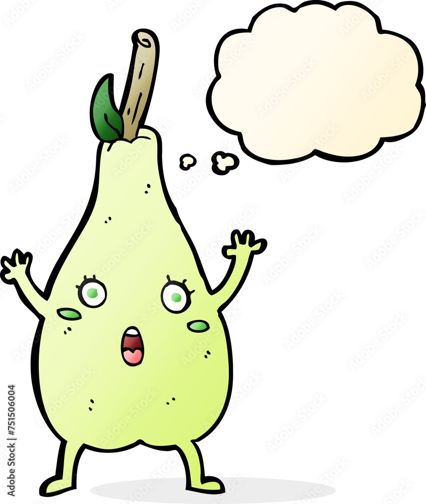 cartoon frightened pear with thought bubble cartoon frightened pear with thought bubble
