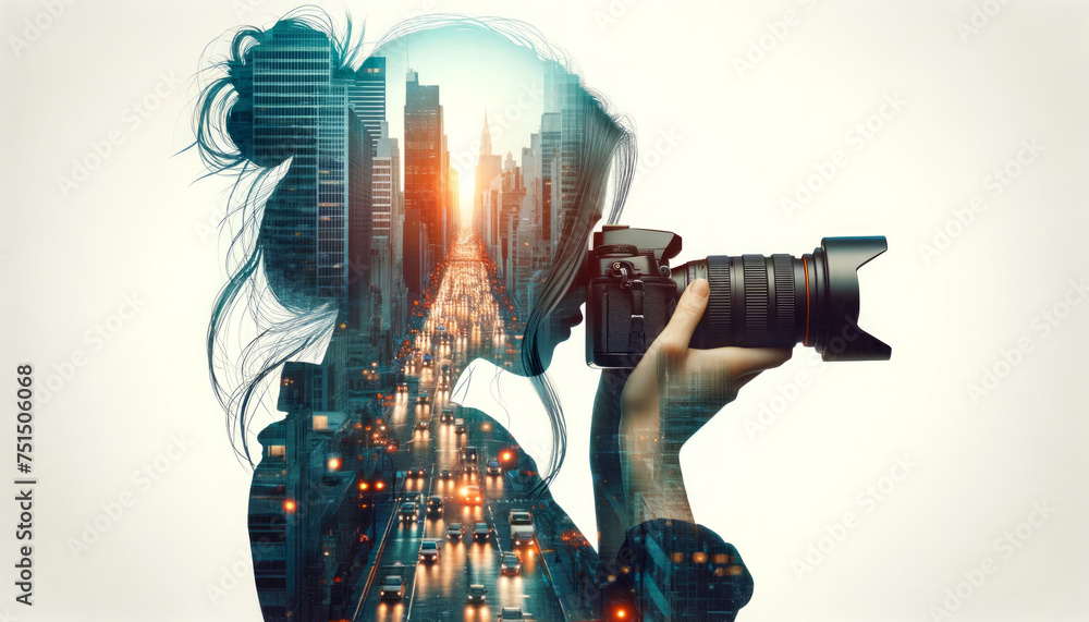 Photographer's Profile Blending with Busy City Street