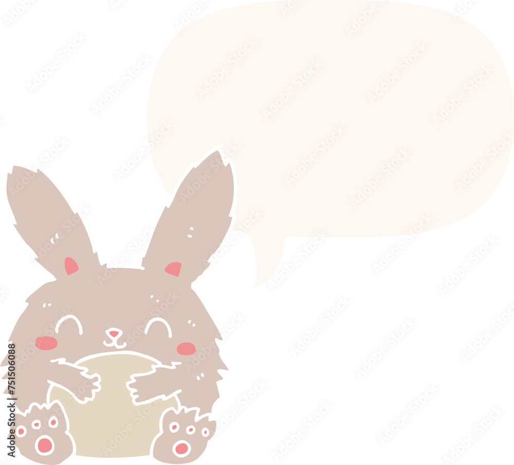 cute cartoon rabbit and speech bubble in retro style cute cartoon rabbit and speech bubble in retro style