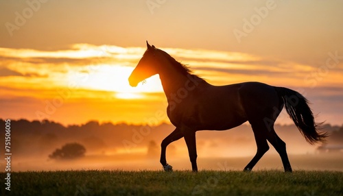 thoroughbred horse silhouetted at sunrise lexington kentucky photo
