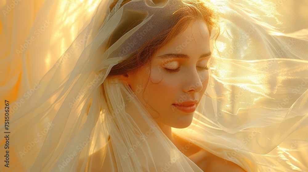 Serene Beauty Elegantly Draped in Flowing White Fabric. Serene Beauty Elegantly Draped in Flowing White Fabric.