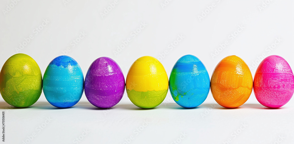 Colorful Easter eggs in a row banner Colorful Easter eggs in a row banner