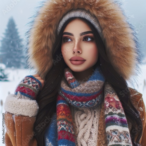 Portrait of a beautiful woman in winter clothing