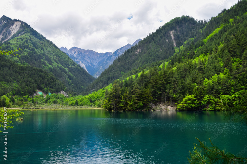 Jiuzhai Valley National Park Summer View in Sichuan Province, China
