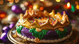 Festive Mardi Gras king cake