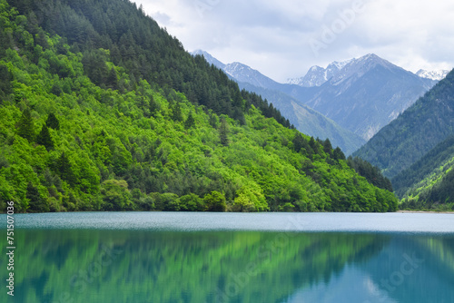 Jiuzhai Valley National Park Summer View in Sichuan Province, China photo