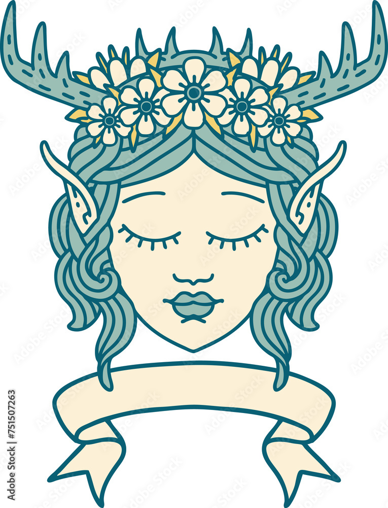 elf druid character face with banner illustration elf druid character face with banner illustration
