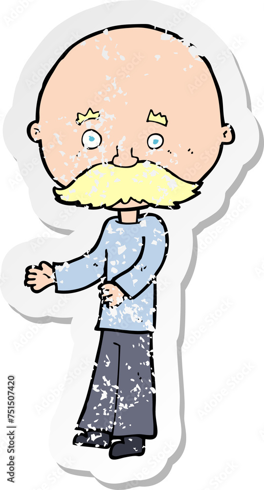 retro distressed sticker of a cartoon man with mustache retro distressed sticker of a cartoon man with mustache