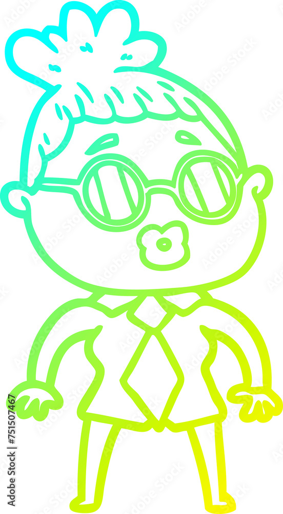 cold gradient line drawing cartoon office woman wearing spectacles cold gradient line drawing cartoon office woman wearing spectacles