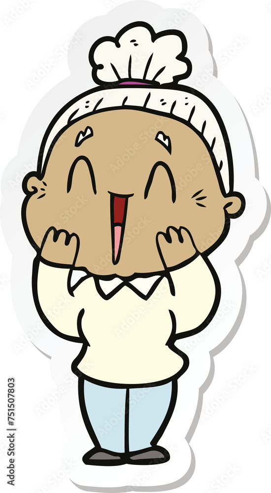 sticker of a cartoon happy old lady sticker of a cartoon happy old lady