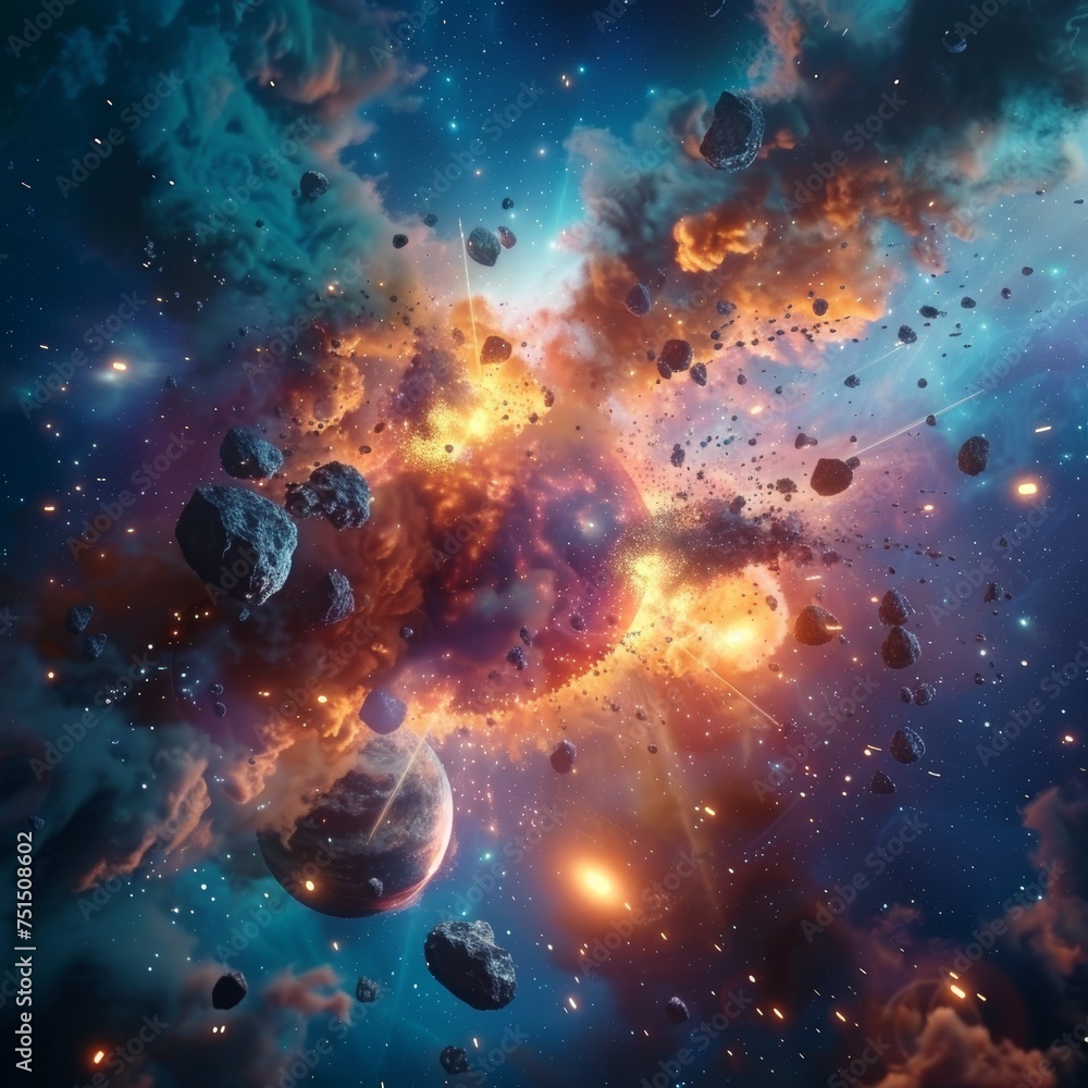 Illustration of a fantasy outer space background with nebulae and alien ...