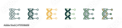 simple dna genetic biotechnology icon set molecular chromosome helix curve science research vector illustration