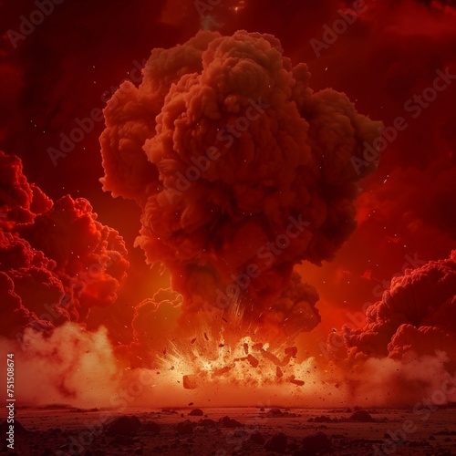  web banner with fire background, cartoon red bomb explosion clouds over burned land. Boom effect with smoke, Ui design with dynamite explosions, atomic war Illustration.
