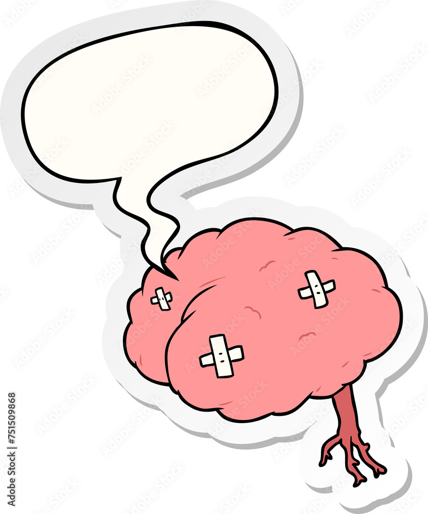 cartoon injured brain and speech bubble sticker cartoon injured brain and speech bubble sticker