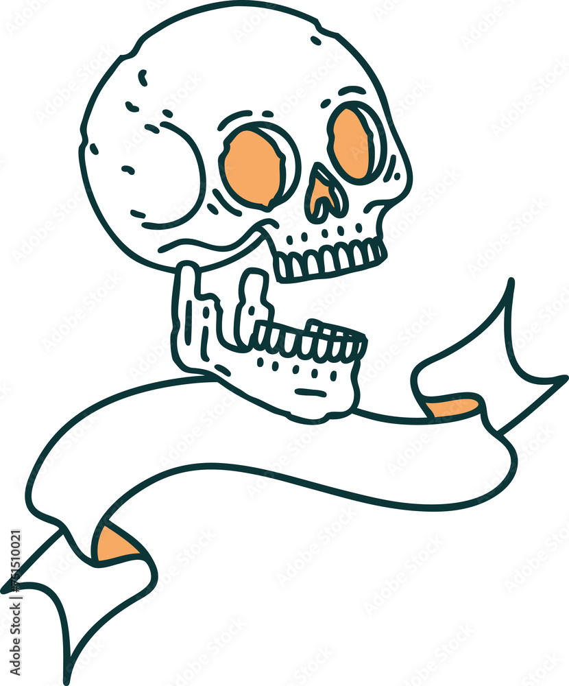tattoo with banner of a skull tattoo with banner of a skull