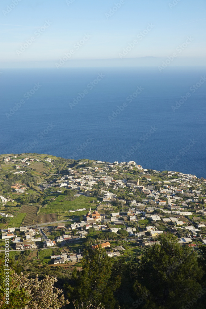 Panorama of mountains at Volcano island, volcanic landscape, the Aeolian islands, Sicily, Italy
