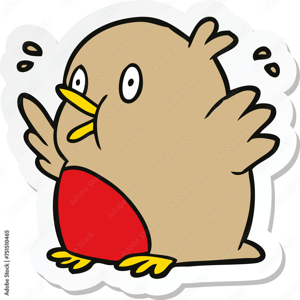 sticker of a cartoon excited robin sticker of a cartoon excited robin