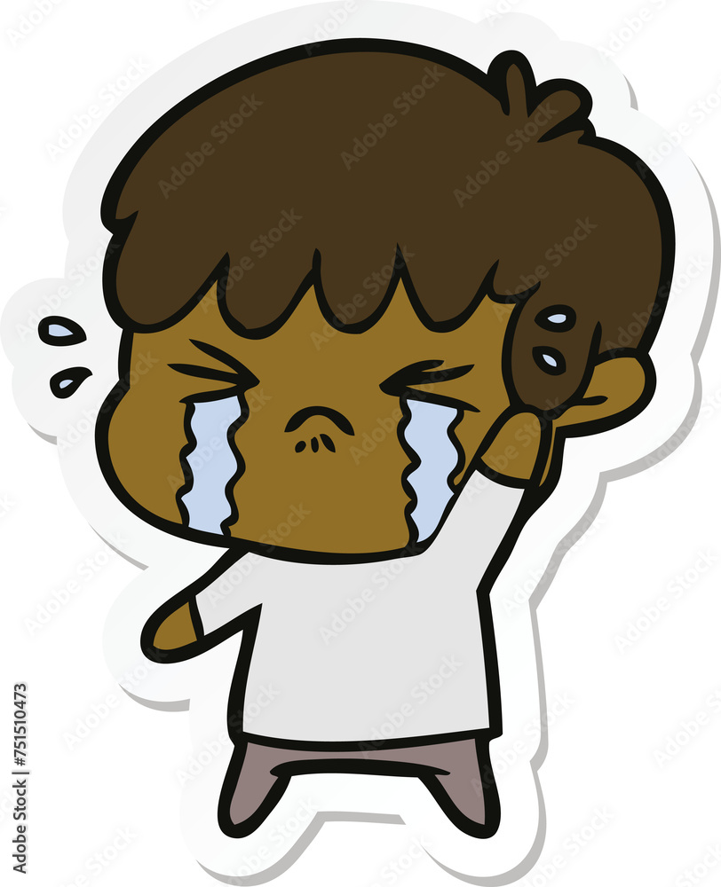 Fototapeta premium sticker of a cartoon boy crying
