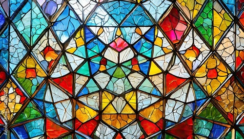 A stunning design inspired by stained glass windows  featuring colorful glass panels arrange