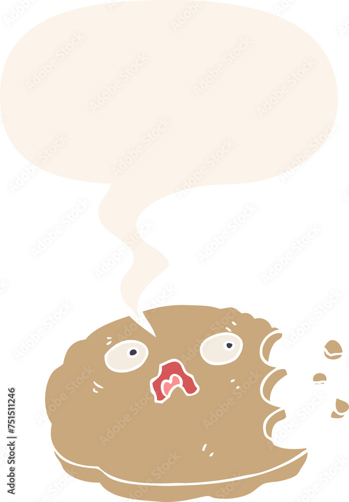 cartoon bitten cookie and speech bubble in retro style cartoon bitten cookie and speech bubble in retro style