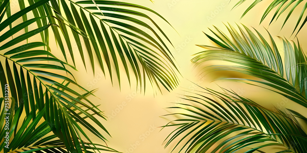 Colorful Background with Tropical Palm Leaves, Vibrant Color Background with copy space- Ai Generated