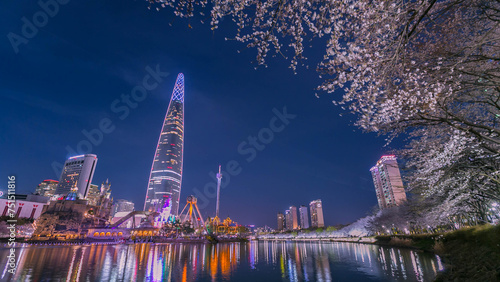 south korea in spring at night and skyscrapers seoul south korea photo
