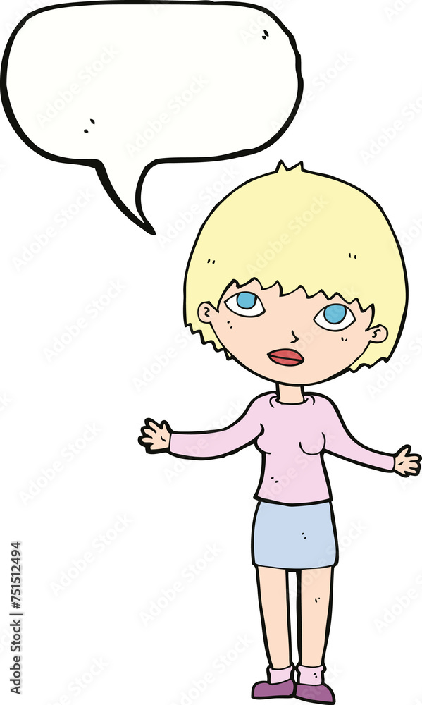 cartoon woman shrugging with speech bubble cartoon woman shrugging with speech bubble
