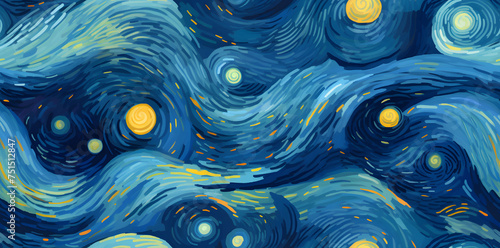 Seamless pattern of sky in style of Van Gogh Starry Night