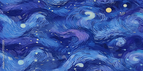 Seamless pattern of sky in style of Van Gogh Starry Night