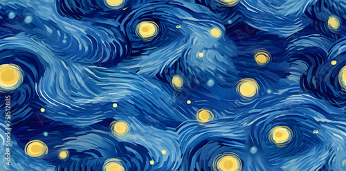 Seamless pattern of sky in style of Van Gogh Starry Night