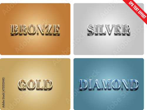 Bronze, Silver, Gold and Diamond in style shiny editable text effect. Bronze, Silver, Gold and Diamond Text.