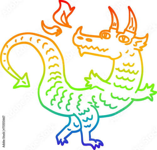 rainbow gradient line drawing cartoon magical dragon © lineartestpilot