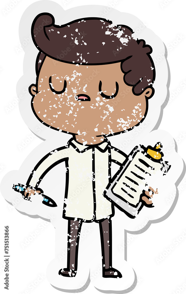 distressed sticker of a cartoon aloof man distressed sticker of a cartoon aloof man