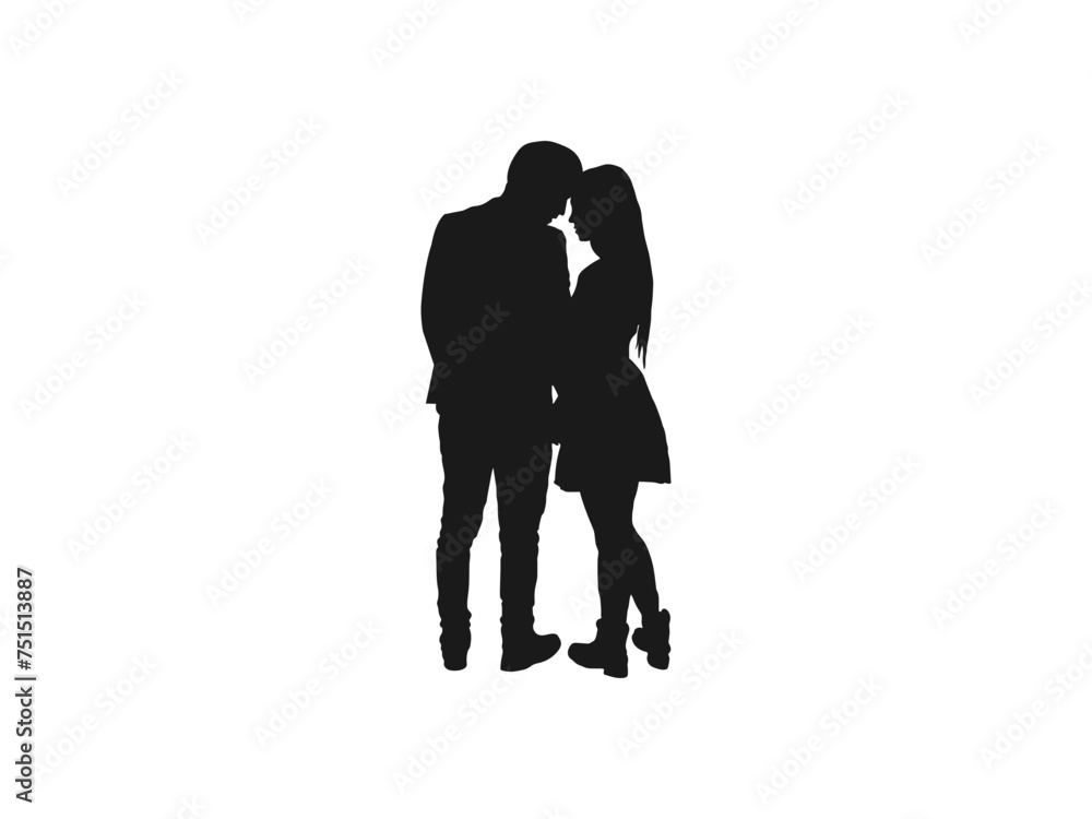 Happy couples standing silhouettes. Man and Woman standing silhouette. couple standing arms crossed against. man and a woman, a couple standing people, black color isolated on white background.