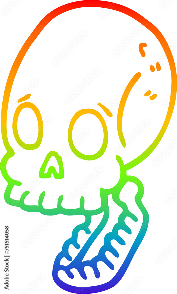 rainbow gradient line drawing cartoon skull